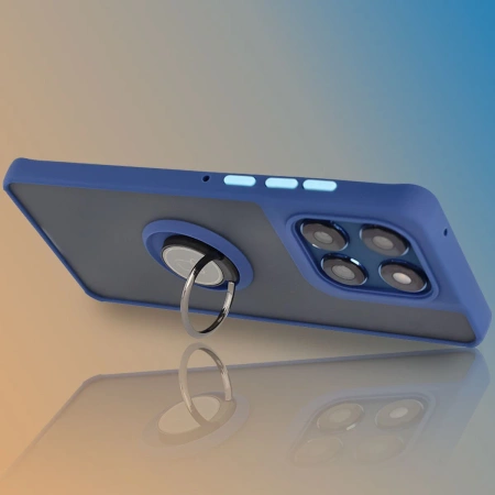 Etui z uchwytem na palec Bizon Case Hybrid Ring do Motorola Edge 60 Fusion / 60, przydymione z granatową ramką