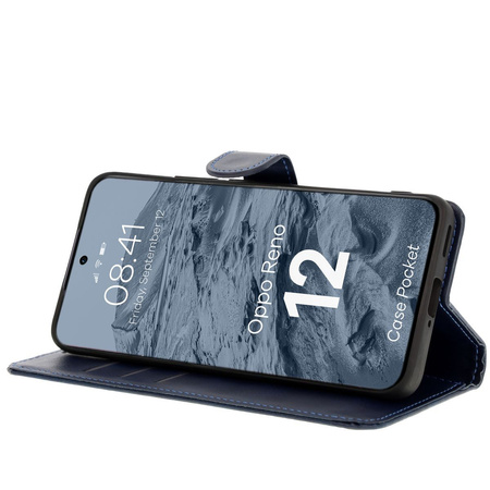 Etui z klapką Bizon Case Pocket do Oppo Reno 12, granatowe