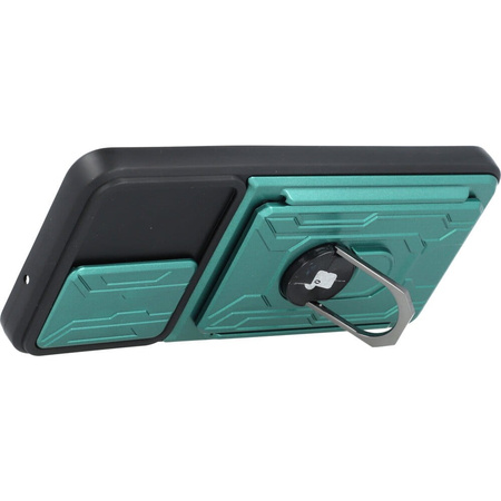Etui Bizon Case Camshield Card Slot Ring do Galaxy A13 4G, zielone