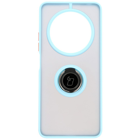 Etui z uchwytem na palec Bizon Case Hybrid Ring do Xiaomi Redmi 14C 4G / POCO C75, przydymione z jasnoniebieską ramką