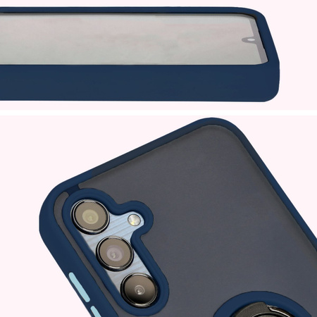 Etui z uchwytem na palec Bizon Case Hybrid Ring do Galaxy M15 5G, przydymione z granatową ramką