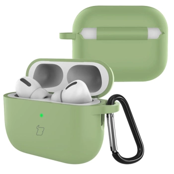 Silikonowe etui z karabińczykiem Bizon Case Headphone Silicone do AirPods 4, jasnozielone