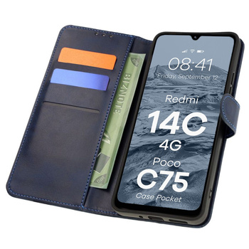 Etui z klapką Bizon Case Pocket do Xiaomi Redmi 14C 4G, granatowe