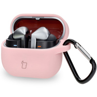 Silikonowe etui z karabińczykiem Bizon Case Headphone Silicone do Galaxy Buds 3/3 Pro/3 FE, jasnoróżowe