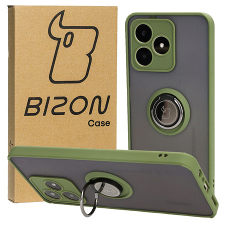 Etui z uchwytem na palec Bizon Case Hybrid Ring do Realme C53 / C51, przydymione z zieloną ramką
