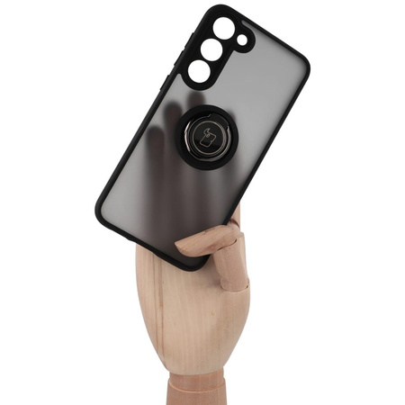 Etui z uchwytem na palec Bizon Case Hybrid Ring do Galaxy S23 Plus, przydymione z czarną ramką