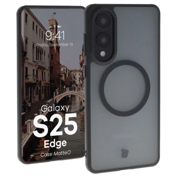 Etui z pierścieniem magnetycznym Bizon Case MatteO do Galaxy S25 Edge, przydymione-czarne