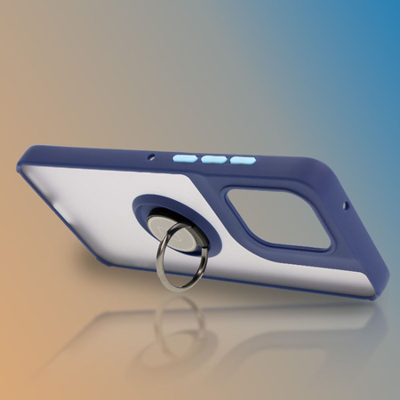 Etui z uchwytem na palec Bizon Case Hybrid Ring do Motorola Edge 50 Neo, przydymione z granatową ramką