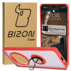 Etui z uchwytem na palec Bizon Case Hybrid Ring do Honor Magic7 Lite, przydymione z czerwoną ramką