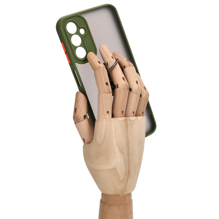 Etui z uchwytem na palec Bizon Case Hybrid Ring do Galaxy A14 4G / 5G, przydymione z zieloną ramką