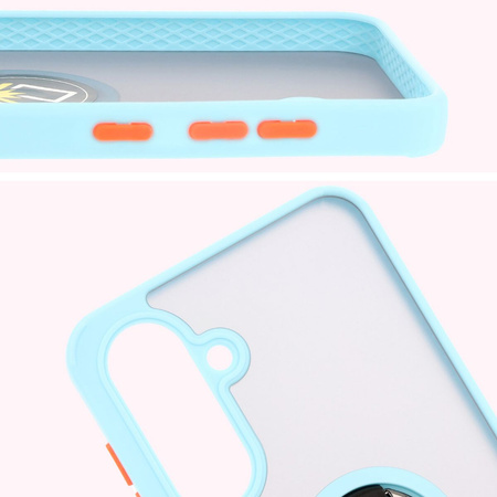 Etui z uchwytem na palec Bizon Case Hybrid Ring do Galaxy A56 5G, przydymione z jasnoniebieską ramką