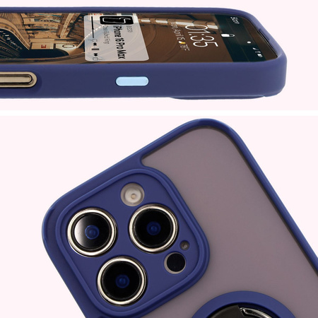 Etui z uchwytem na palec Bizon Case Hybrid Ring do iPhone 16 Pro Max, przydymione z granatową ramką