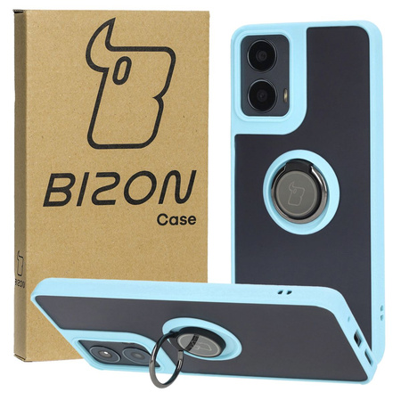 Etui z uchwytem na palec Bizon Case Hybrid Ring do Motorola Moto G04 / G24 / G24 Power, przydymione z jasnoniebieską ramką