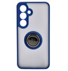 Etui z uchwytem na palec Bizon Case Hybrid Ring do Galaxy S25 / S24, przydymione z granatową ramką