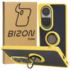 Etui z uchwytem na palec Bizon Case Hybrid Ring do Oppo Reno10 / 10 Pro, przydymione z żółtą ramką