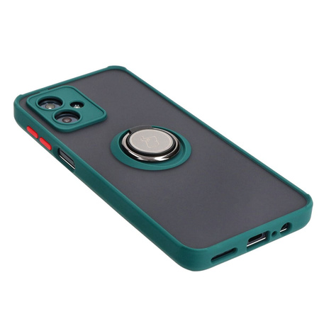 Etui z uchwytem na palec Bizon Case Hybrid Ring do Motorola Moto G54 5G/G54 Power, przydymione z ciemnozieloną ramką