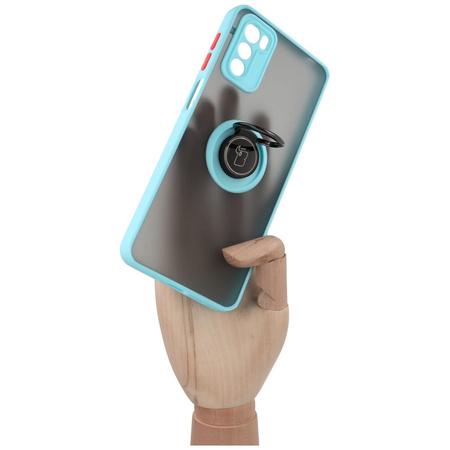 Etui z uchwytem na palec Bizon Case Hybrid Ring do Motorola Moto G42 , przydymione z jasnoniebieską ramką