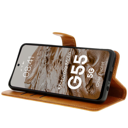 Etui z klapką Bizon Case Pocket do Motorola Moto G55 5G, brązowe