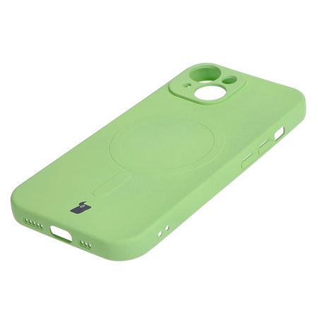 Etui silikonowe z pierścieniem magnetycznym Bizon Case Silicone Magnetic do iPhone 15, jasnozielone