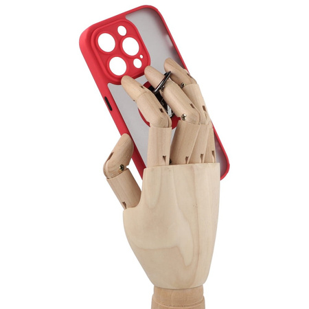 Etui z uchwytem na palec Bizon Case Hybrid Ring do iPhone 14 Pro, przydymione z czerwoną ramką