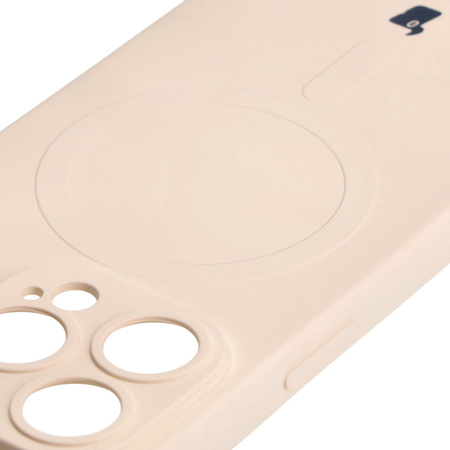 Etui silikonowe z pierścieniem magnetycznym Bizon Case Silicone Magnetic do iPhone 14 Pro, beżowe