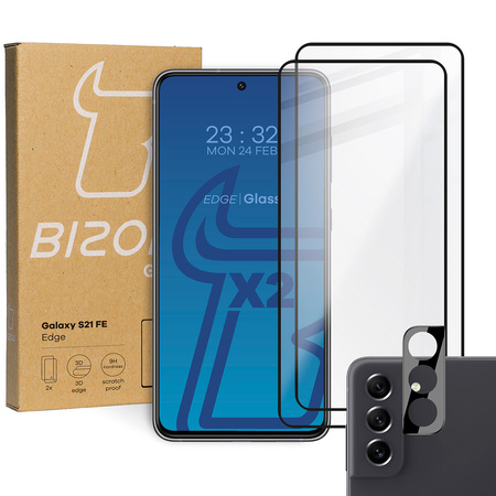 2x Szkło + szybka na aparat Bizon Edge Pack do Galaxy S21 FE