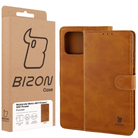 Etui z klapką Bizon Case Pocket do Motorola Moto G57 Power / G67 Power, brązowe