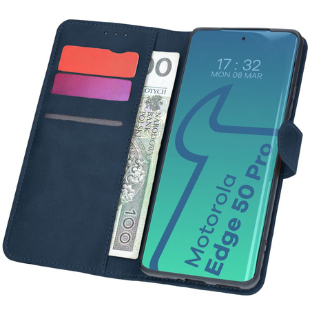 Etui z klapką Bizon Case Pocket do Motorola Edge 50 Pro, granatowe