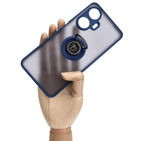 Etui z uchwytem na palec Bizon Case Hybrid Ring do Realme C55, przydymione z granatową ramką