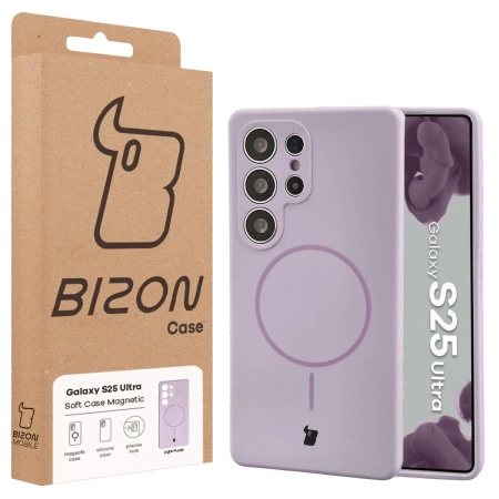 Silikonowe etui z pierścieniem magnetycznym Bizon Soft Case Magnetic do Galaxy S25 Ultra, jasnofioletowe
