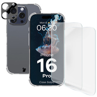 Etui + 2x folia na ekran + szkiełko na obiektyw Bizon Case Clear Pack do iPhone 16 Pro