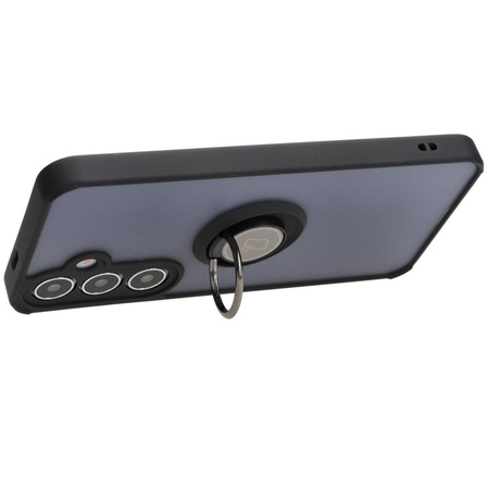 Etui z uchwytem na palec Bizon Case Hybrid Ring do Galaxy S24 Plus, przydymione z czarną ramką