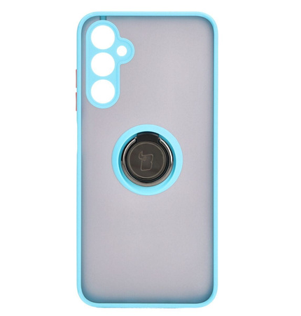 Etui z uchwytem na palec Bizon Case Hybrid Ring do Galaxy A05s, przydymione z jasnoniebieską ramką