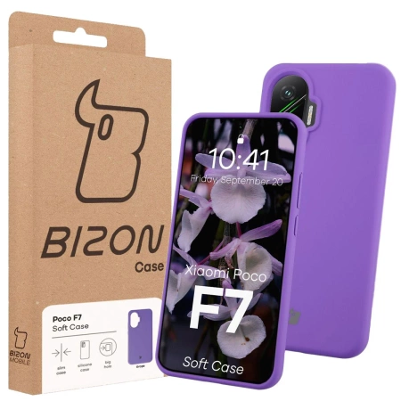 Silikonowe etui Bizon Soft Case do Xiaomi POCO F7, fioletowe