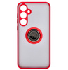 Etui z uchwytem na palec Bizon Case Hybrid Ring do Galaxy A55 5G, przydymione z czerwoną ramką