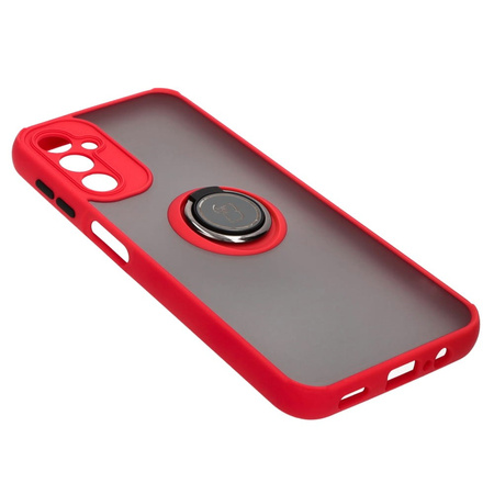 Etui z uchwytem na palec Bizon Case Hybrid Ring do Galaxy A14 4G / 5G, przydymione z czerwoną ramką