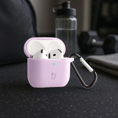 Silikonowe etui z karabińczykiem Bizon Case Headphone Silicone do AirPods 4, lawendowe