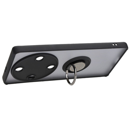 Etui z uchwytem na palec Bizon Case Hybrid Ring do Honor Magic5 Lite, przydymione z czarną ramką