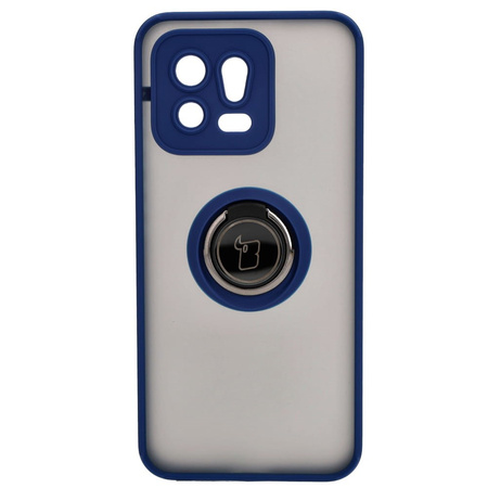 Etui z uchwytem na palec Bizon Case Hybrid Ring do Xiaomi 13, przydymione z granatową ramką