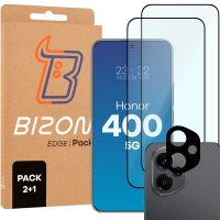 2x Szkło + szybka na aparat Bizon Edge 2 Pack do Honor 400