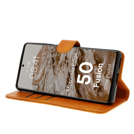 Etui z klapką Bizon Case Pocket do Motorola Edge 50 Fusion, brązowe