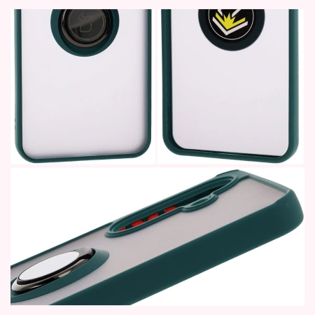 Etui z uchwytem na palec Bizon Case Hybrid Ring do Galaxy A36 5G, przydymione z ciemnozieloną ramką