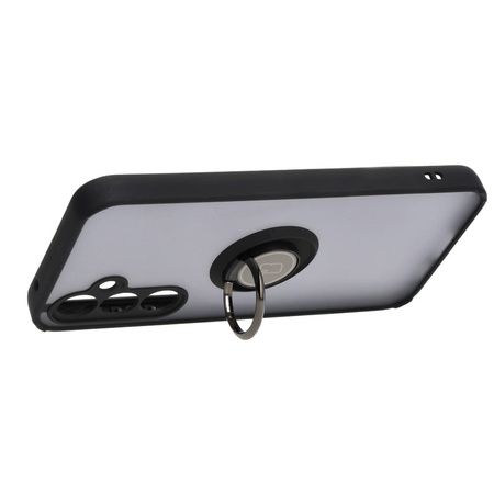 Etui z uchwytem na palec Bizon Case Hybrid Ring do Galaxy S23 FE, przydymione z czarną ramką