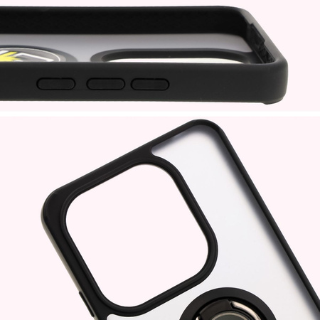Etui z uchwytem na palec Bizon Case Hybrid Ring do Xiaomi Redmi Note 14 4G, przydymione z czarną ramką