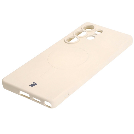 Silikonowe etui z pierścieniem magnetycznym Bizon Case Silicone Magnetic do Galaxy S25 Ultra, beżowe