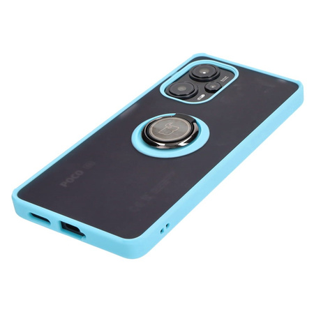 Etui z uchwytem na palec Bizon Case Hybrid Ring do Xiaomi Poco F5, przydymione z jasnoniebieską ramką