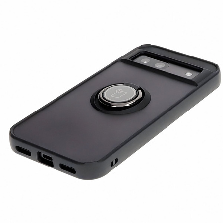 Etui z uchwytem na palec Bizon Case Hybrid Ring do Google Pixel 8a, przydymione z czarną ramką
