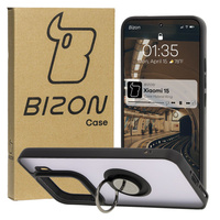 Etui z uchwytem na palec Bizon Case Hybrid Ring do Xiaomi 15, przydymione z czarną ramką