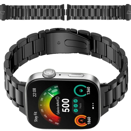 Pasek ze stali nierdzewnej Bizon Strap Watch Aura do Huawei Watch Fit 4 Pro/Fit 4/Fit 3, czarny