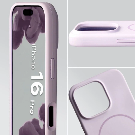 Silikonowe etui z pierścieniem magnetycznym Bizon Soft Case Magnetic do iPhone 16 Pro, jasnofioletowe
